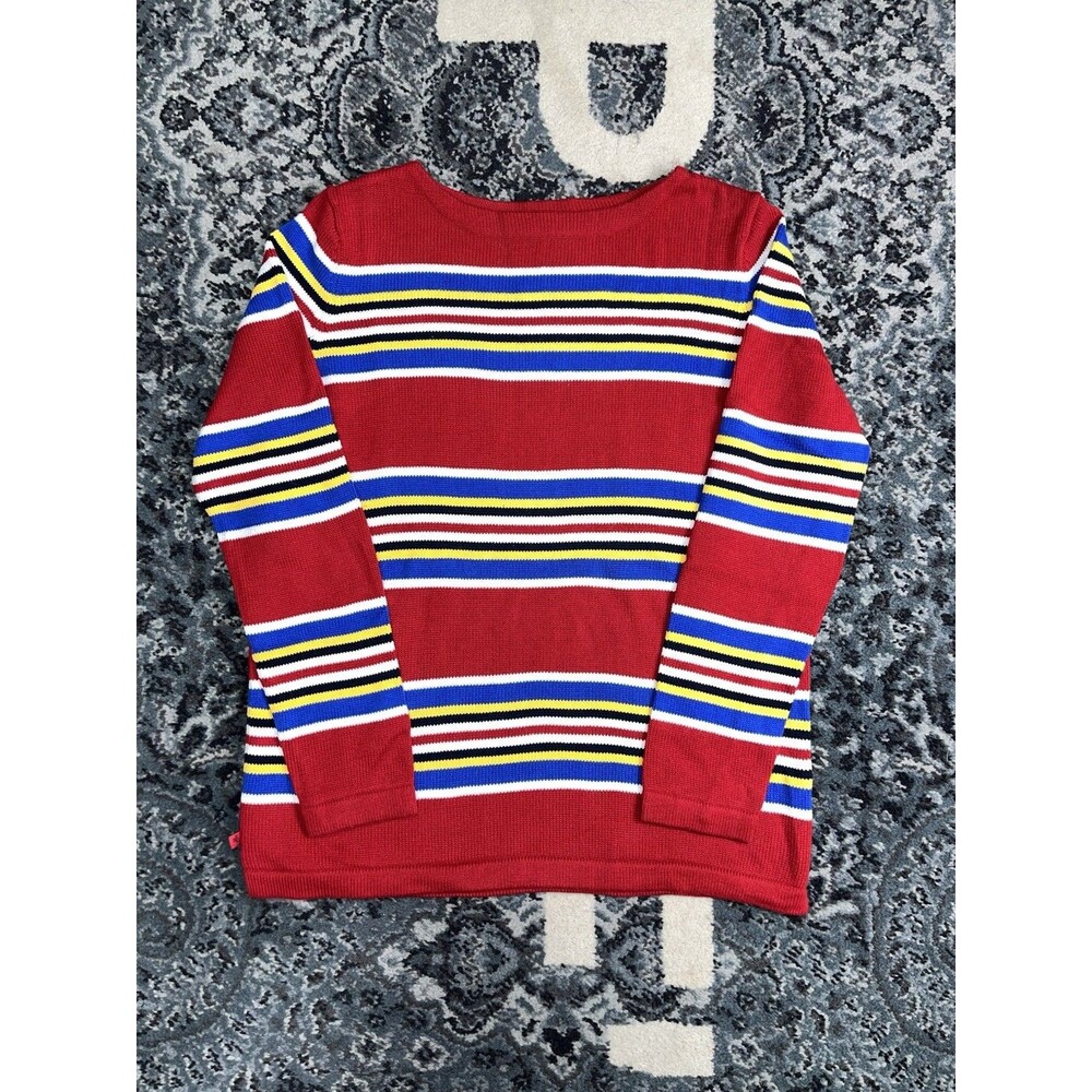 VTG Ralph Lauren Knit Red W Multicolor Stripes Sweater Sz Large Boating Yacht